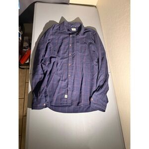 Marine Layer Mens Large Navy Blue Red Windowpane Organic Cotton Flannel Shirt